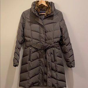 Cole Haan Fur Trim Down Winter Coat Jacket Gray S